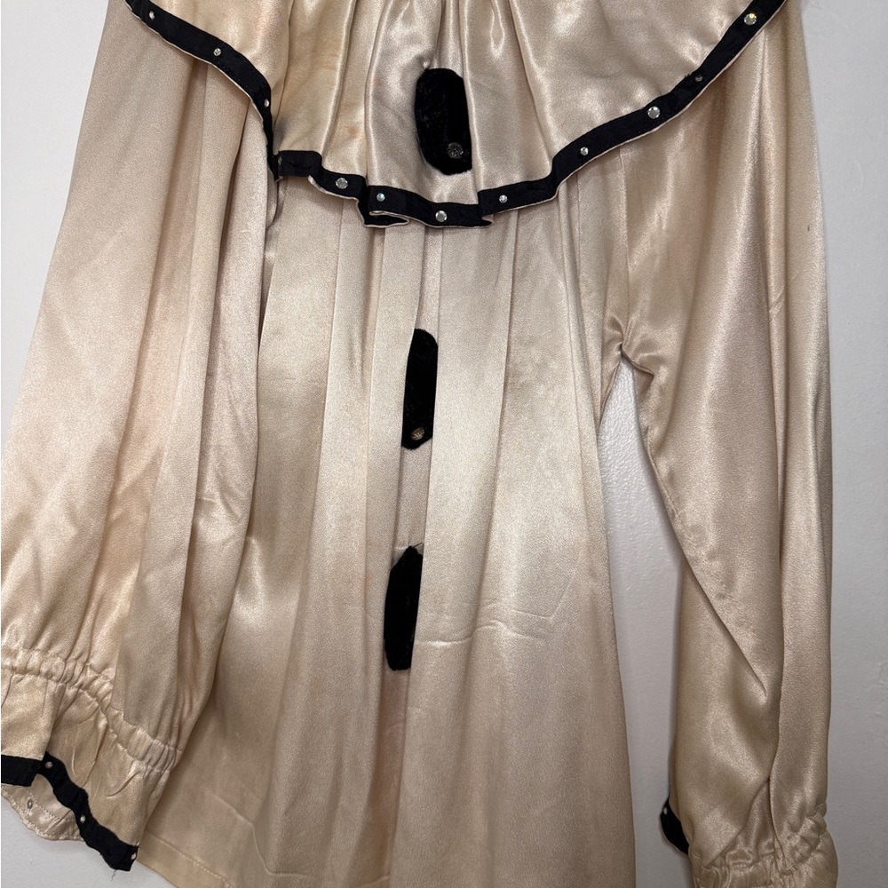 Vintage Satin Ruffled Clown Blouse with Black Accents